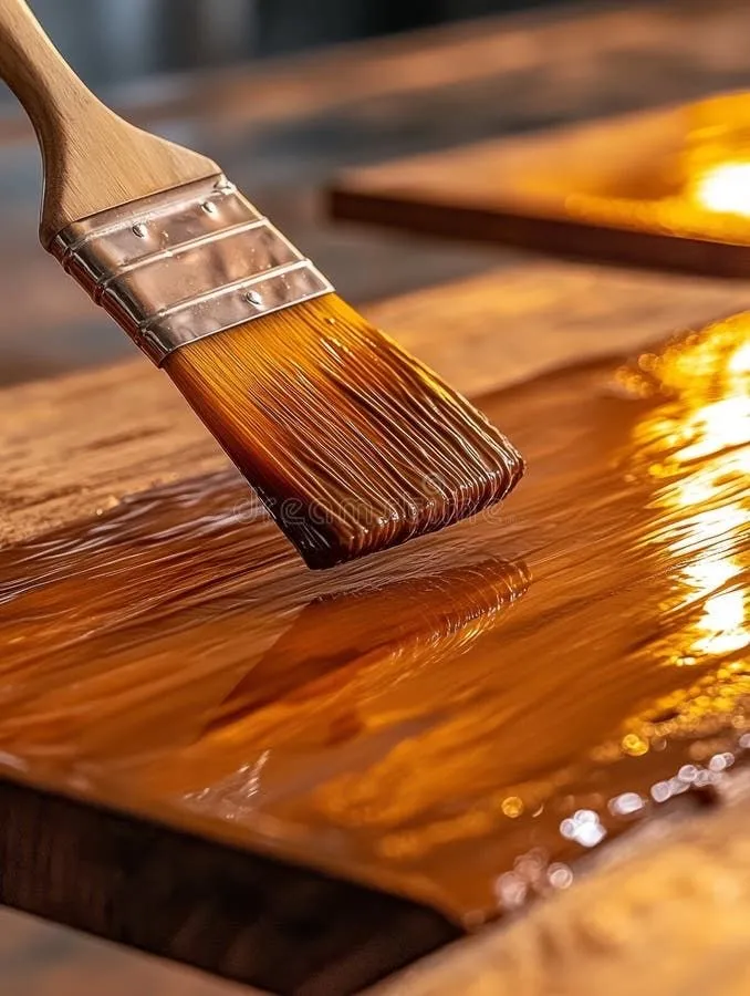Vernice liquida stesa a pennello sul legno